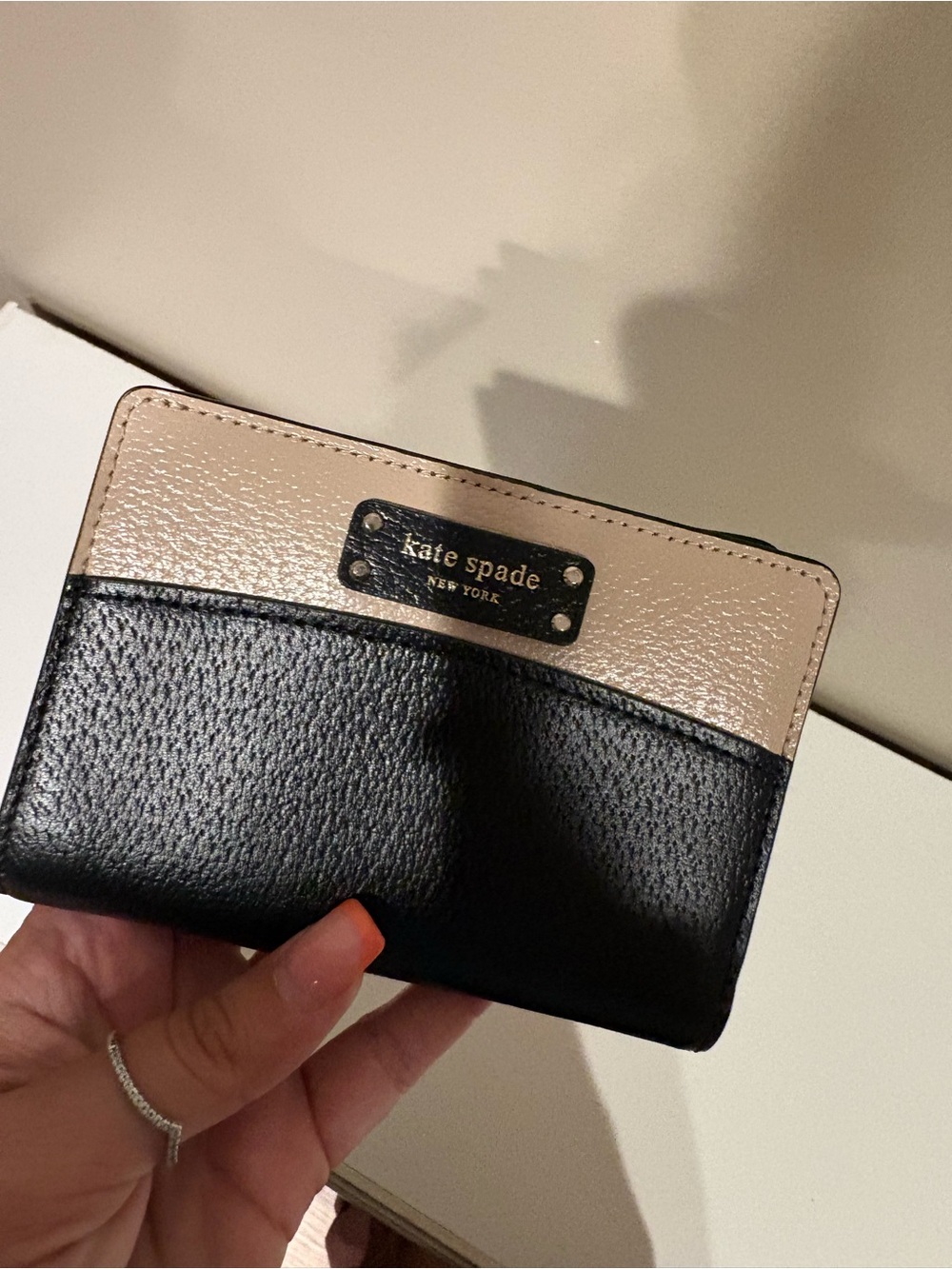 kate spade Two-Tone Black and Light Pink Leather Card Wallet